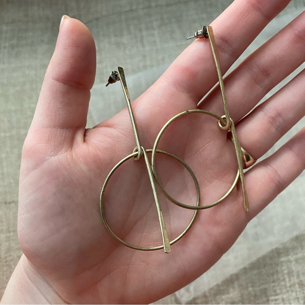 Brass Geometric Statement Earrings - image 2